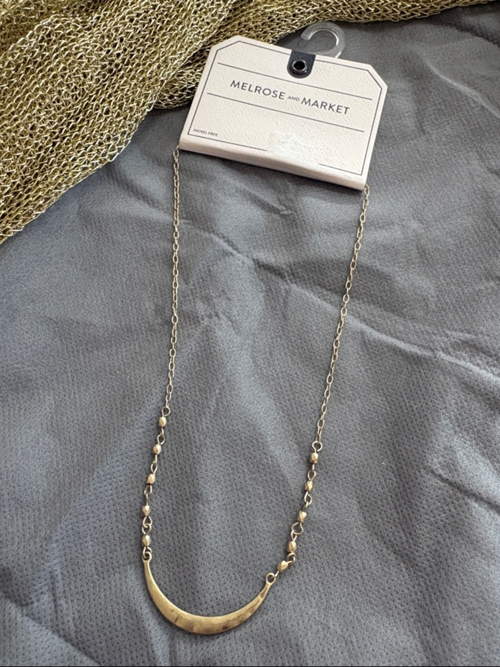 Melrose and Market Gold Beaded Crescent Moon Pendant Necklace NEW With Tags